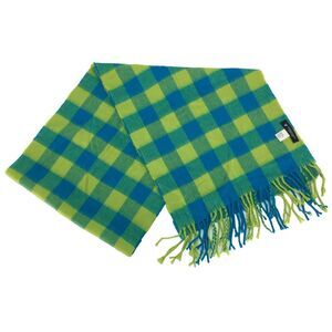 American Eagle Outfitters Knit Scarf 70"x15" Green Blue Plaid Herringbone Fringe